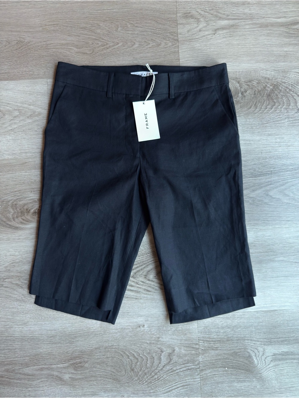 FRAME Linen Blend Trouser Shorts Navy Size 2 NWT $225